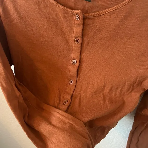 Wild Fable Women's Button-Down Crop Top - Burnt Orange - Picture 5 of 5